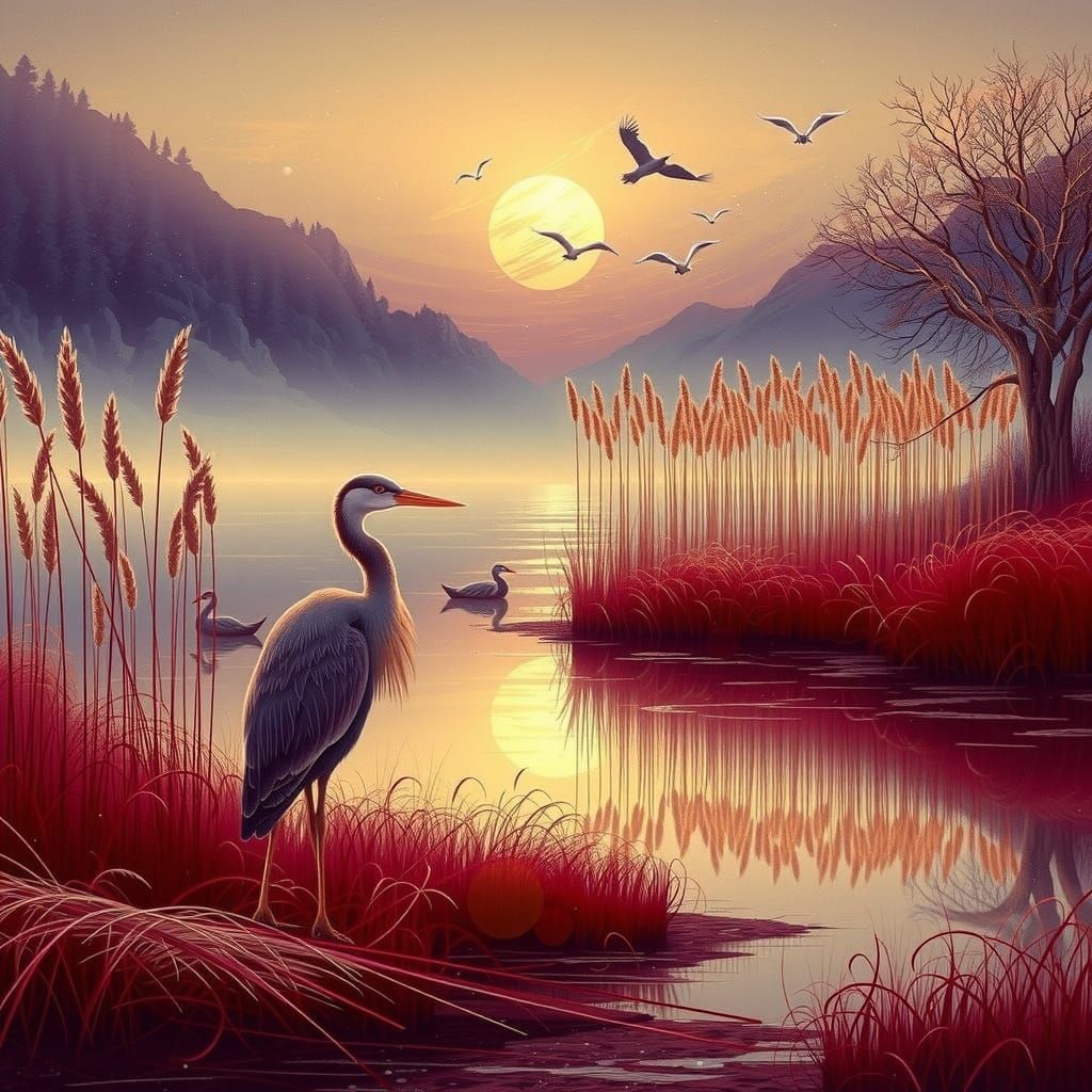 Deer at Sunrise in Misty Forest