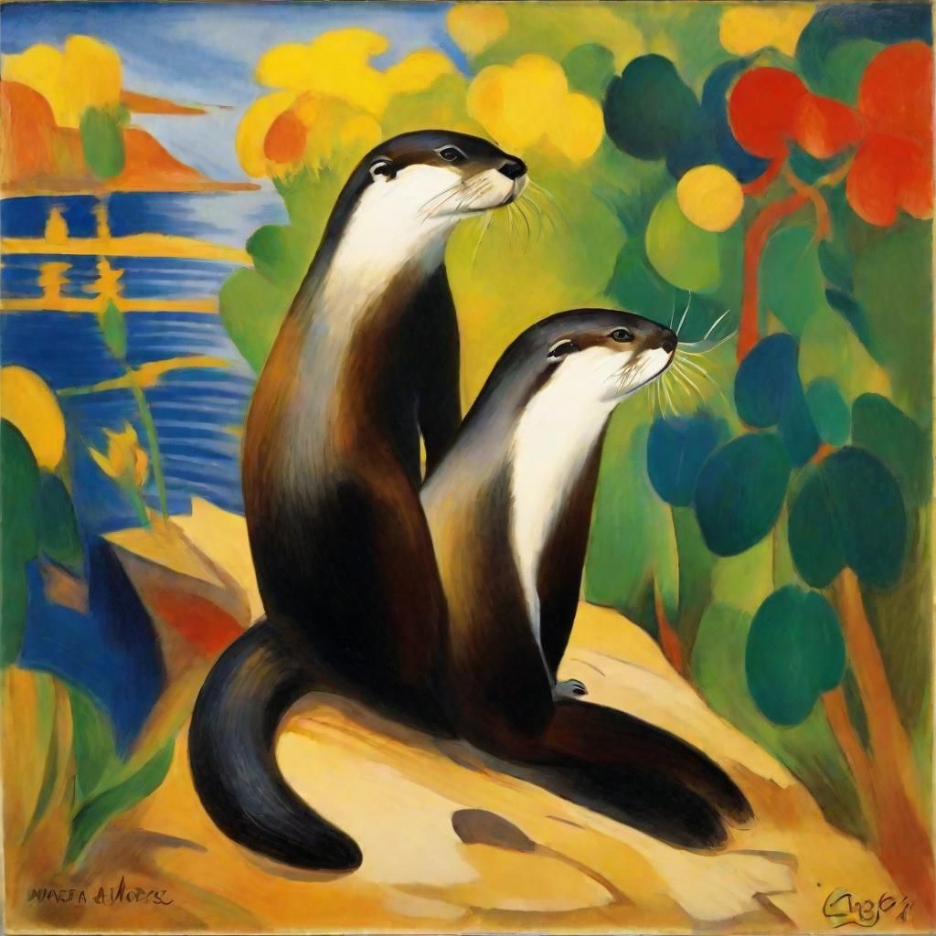 Charming Otters in Early 20th Century Style