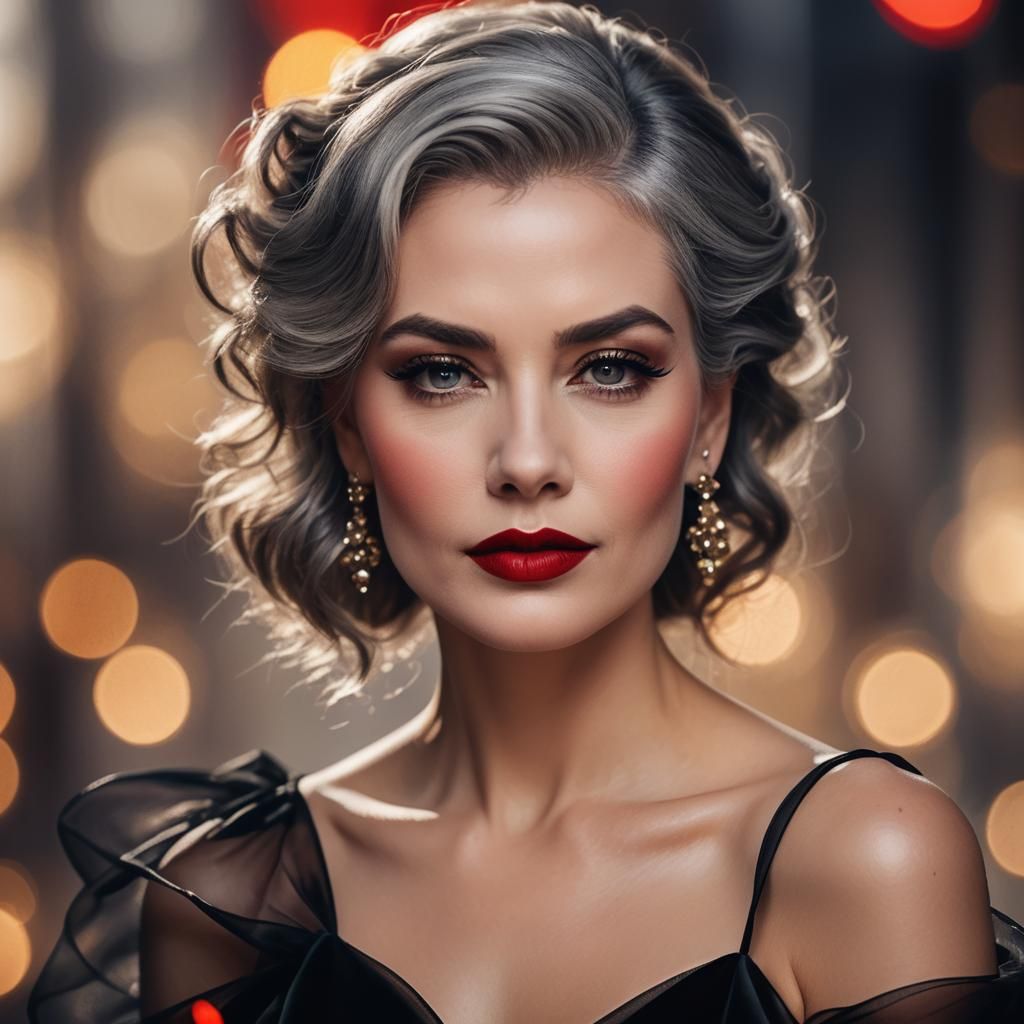 Elegant Woman in Black Gown: Glamour Portrait