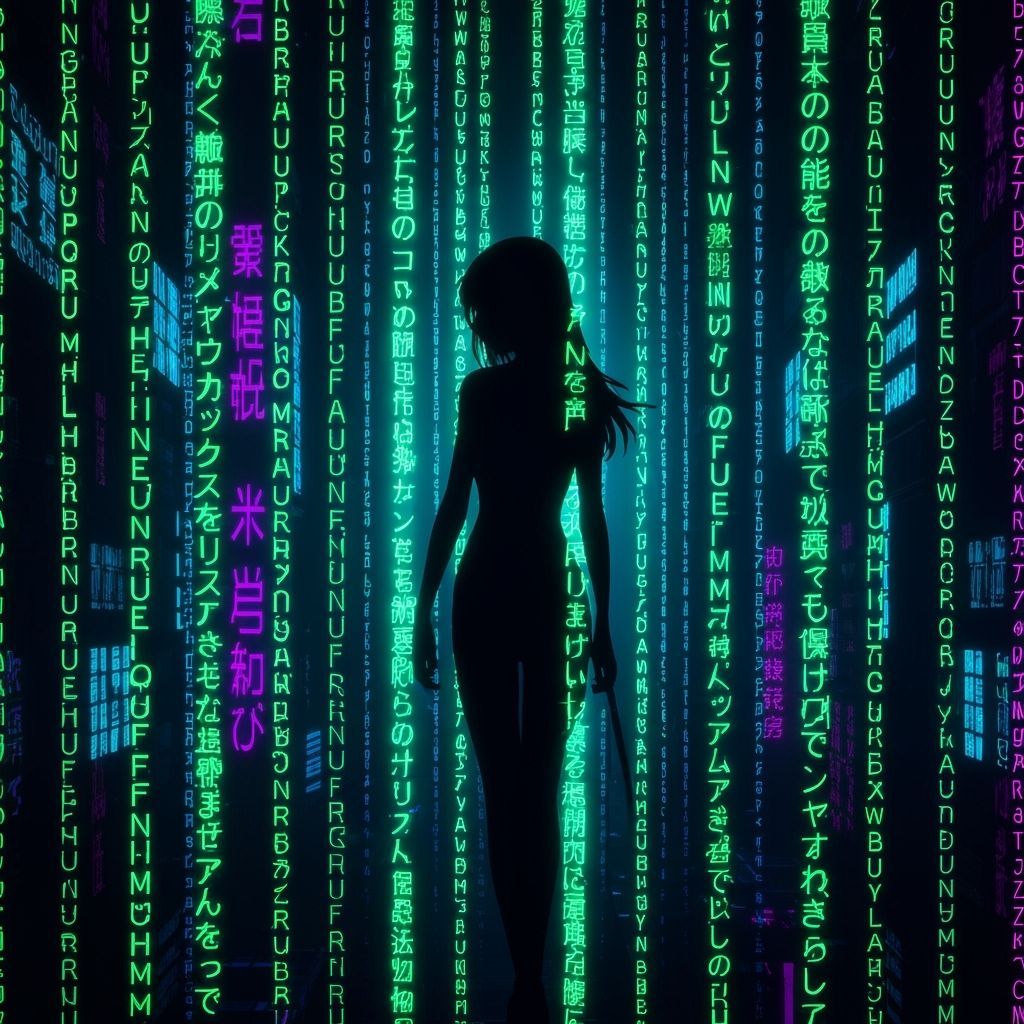 Silhouette in Matrix rain