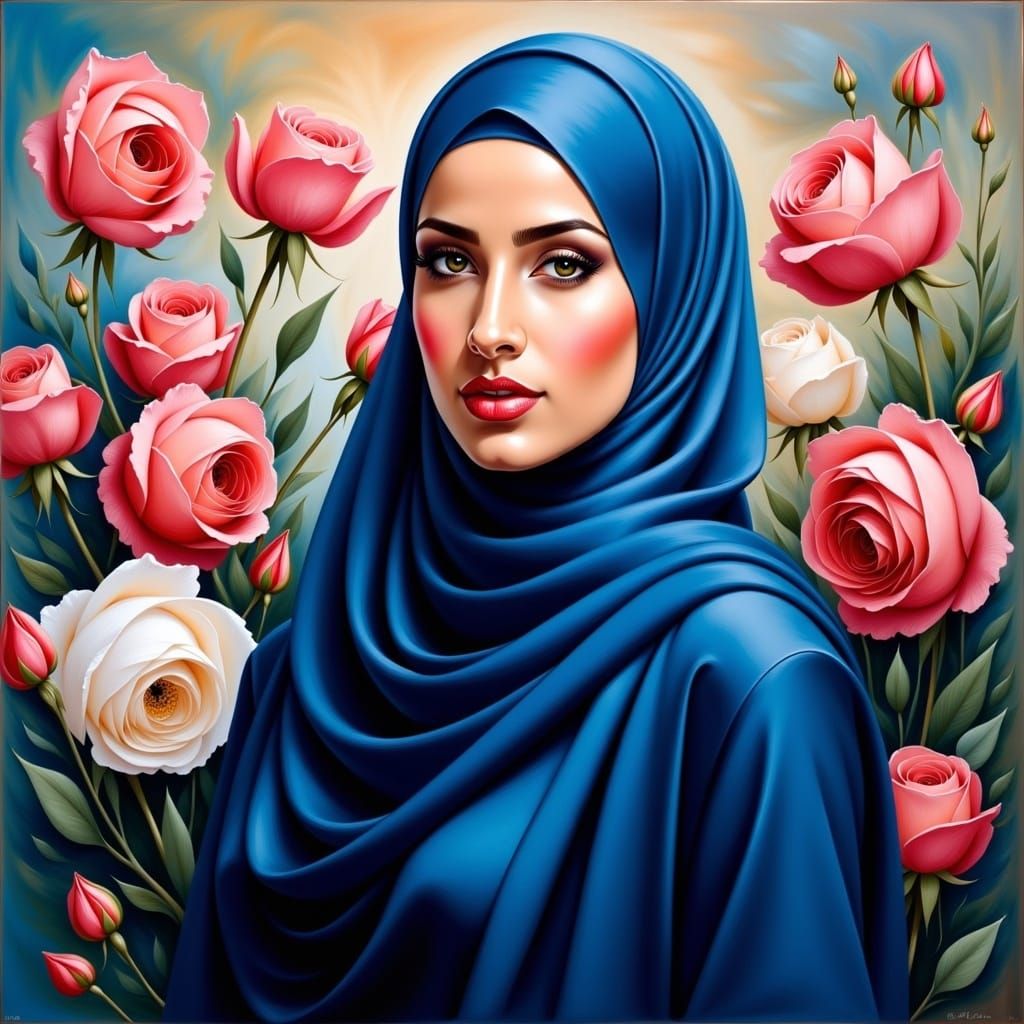 Hijabi Beauty in Vibrant Oil Painting