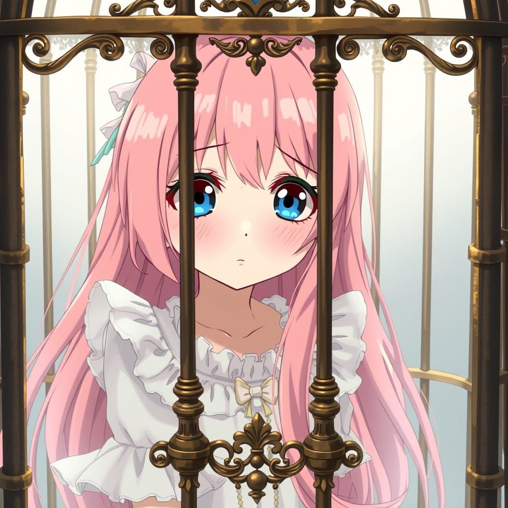Anime Girl Sad Behind Cage Bars