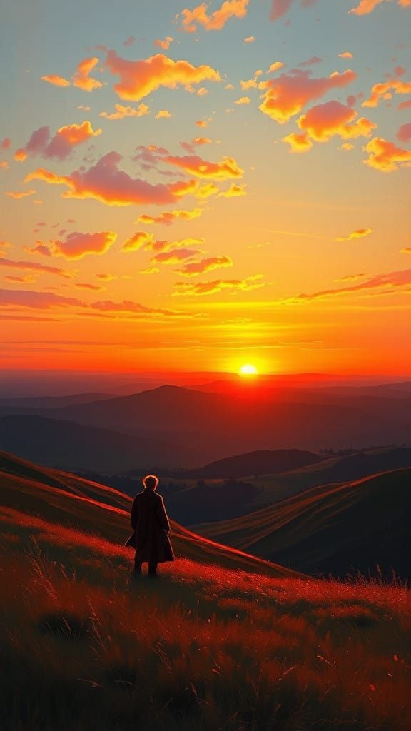 Romantic Sunset Landscape in Impressionist Style