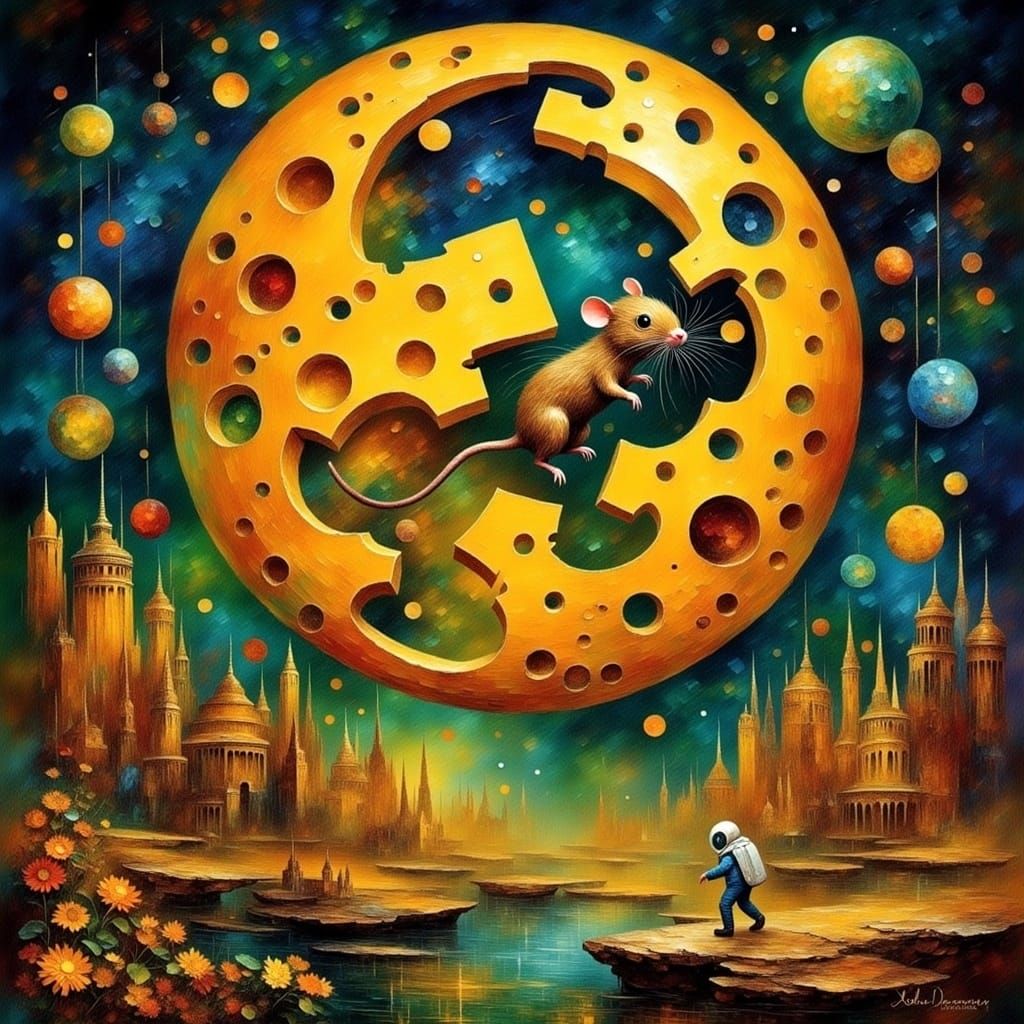 Moon Made of Cheese with Astronaut Mouse