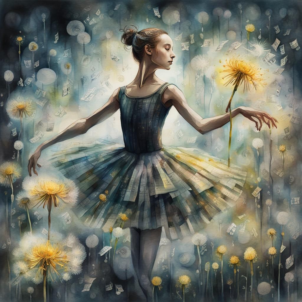 Dandelion Dreamscape: Ballet Dancer in Watercolor Style
