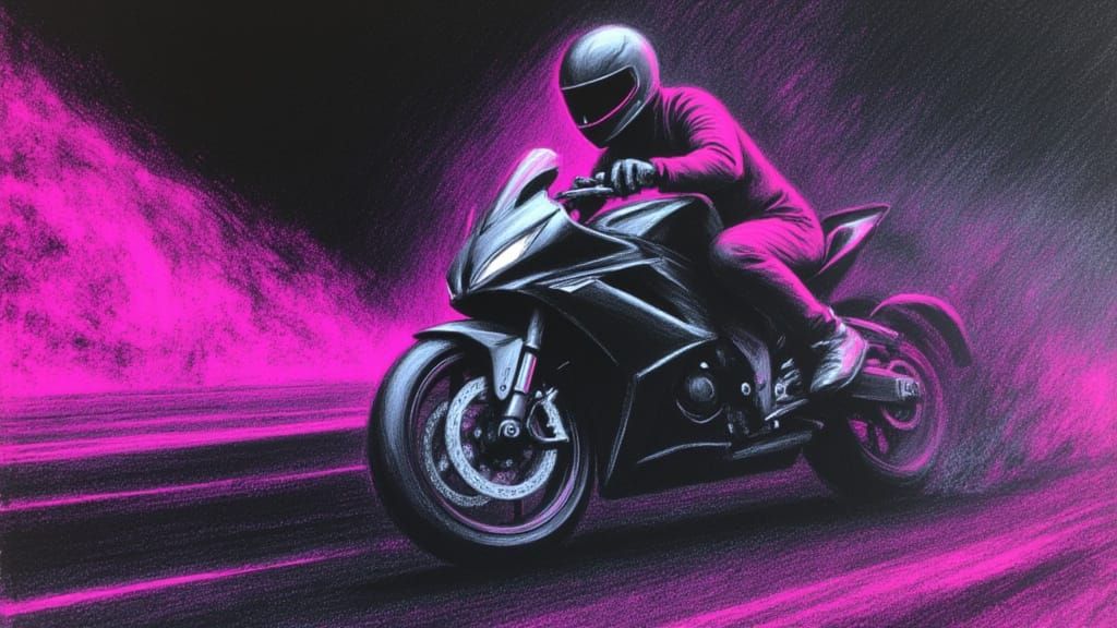 Sport Bike on Winding Highway with Neon Accents