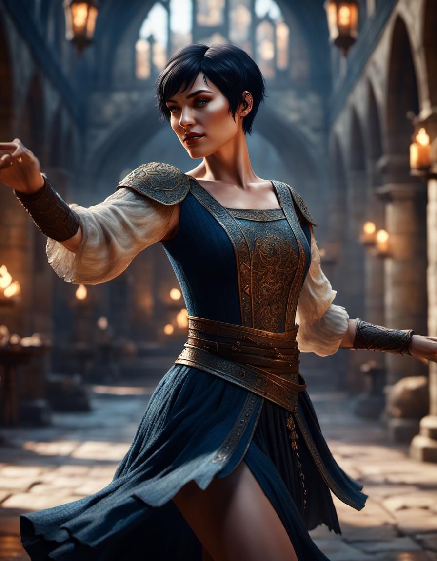 Medieval Fantasy Girl Dancing: Detailed Matte Painting