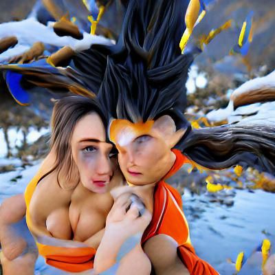 Goku with Lana Rhoades 8k resolution Unreal Engine