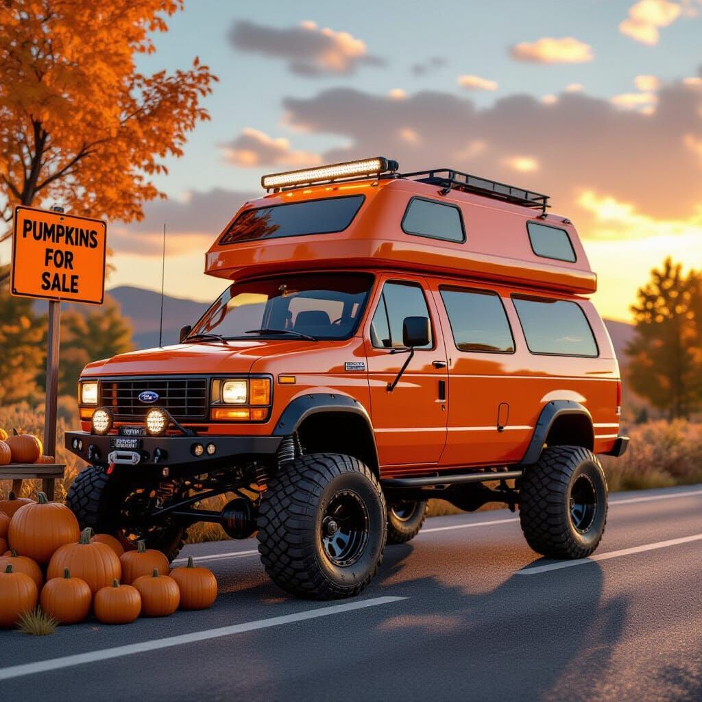 Halloween Pumpkin Van Ready for Off-Road Adventure
