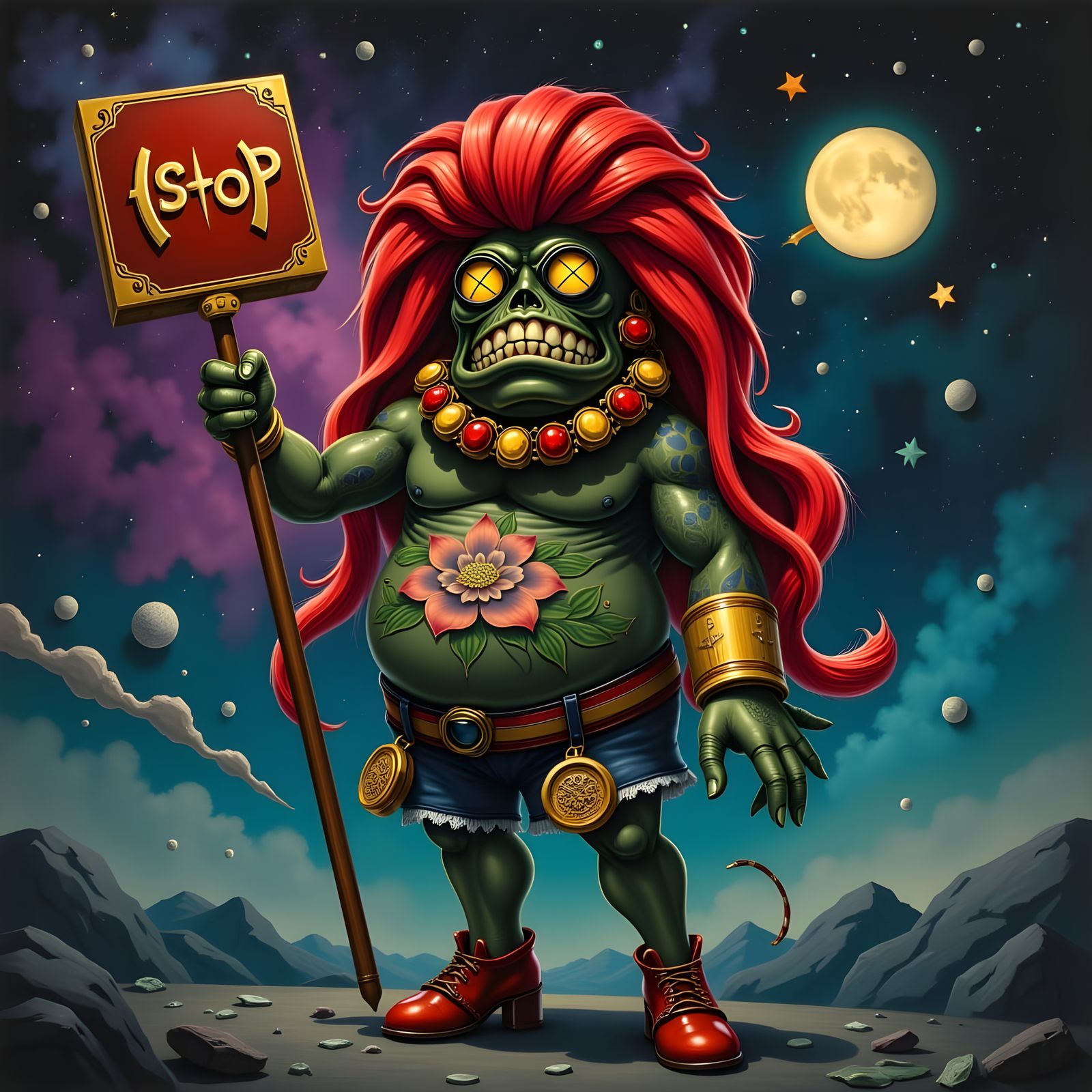 Traffic Light Superhero in Cosmic Setting