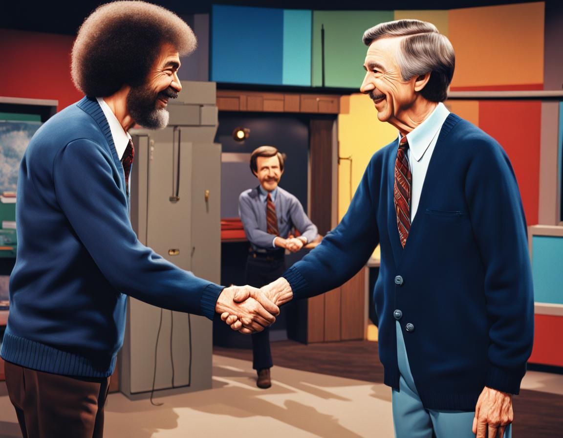 Bob Ross and Fred Rogers Meet: Hyperrealistic Portrait