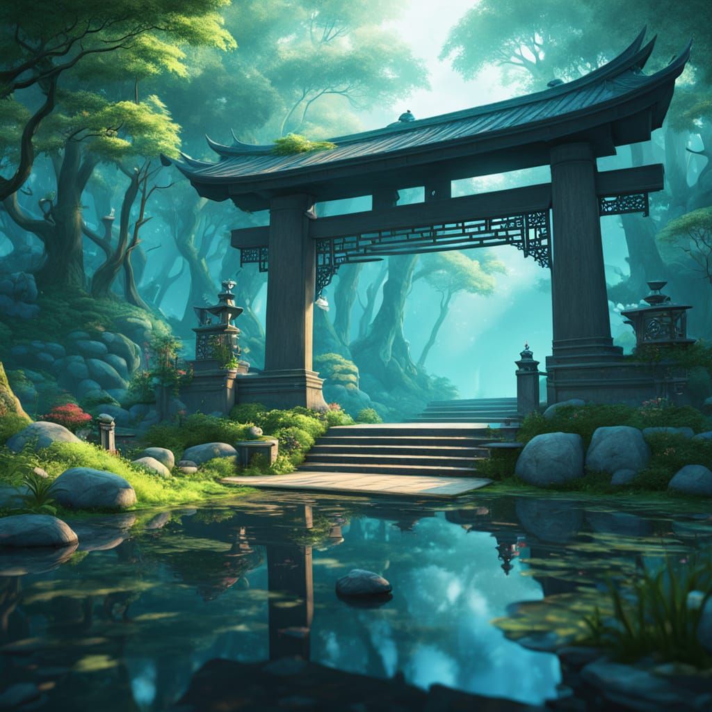 Mystical Forest Realm in Vibrant Anime Style
