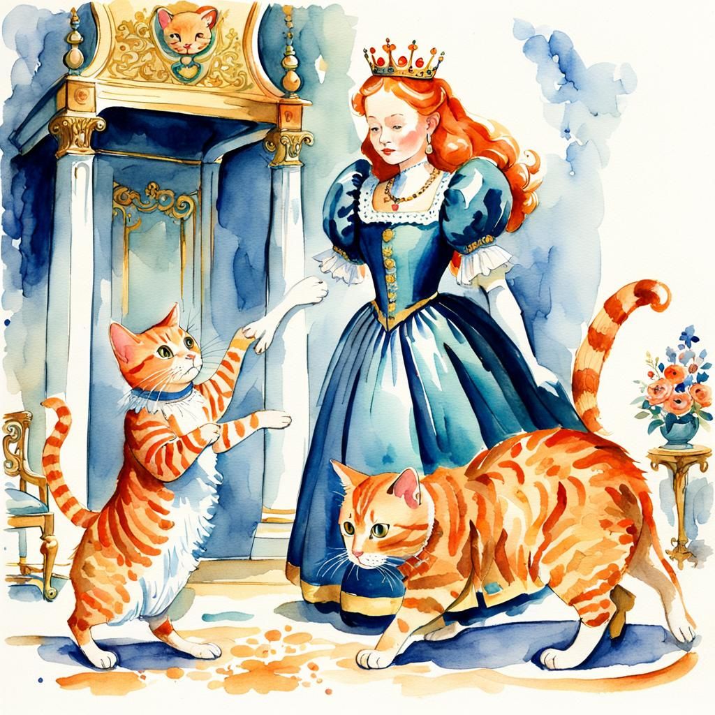 Queen and Ginger Cat Storybook Illustration