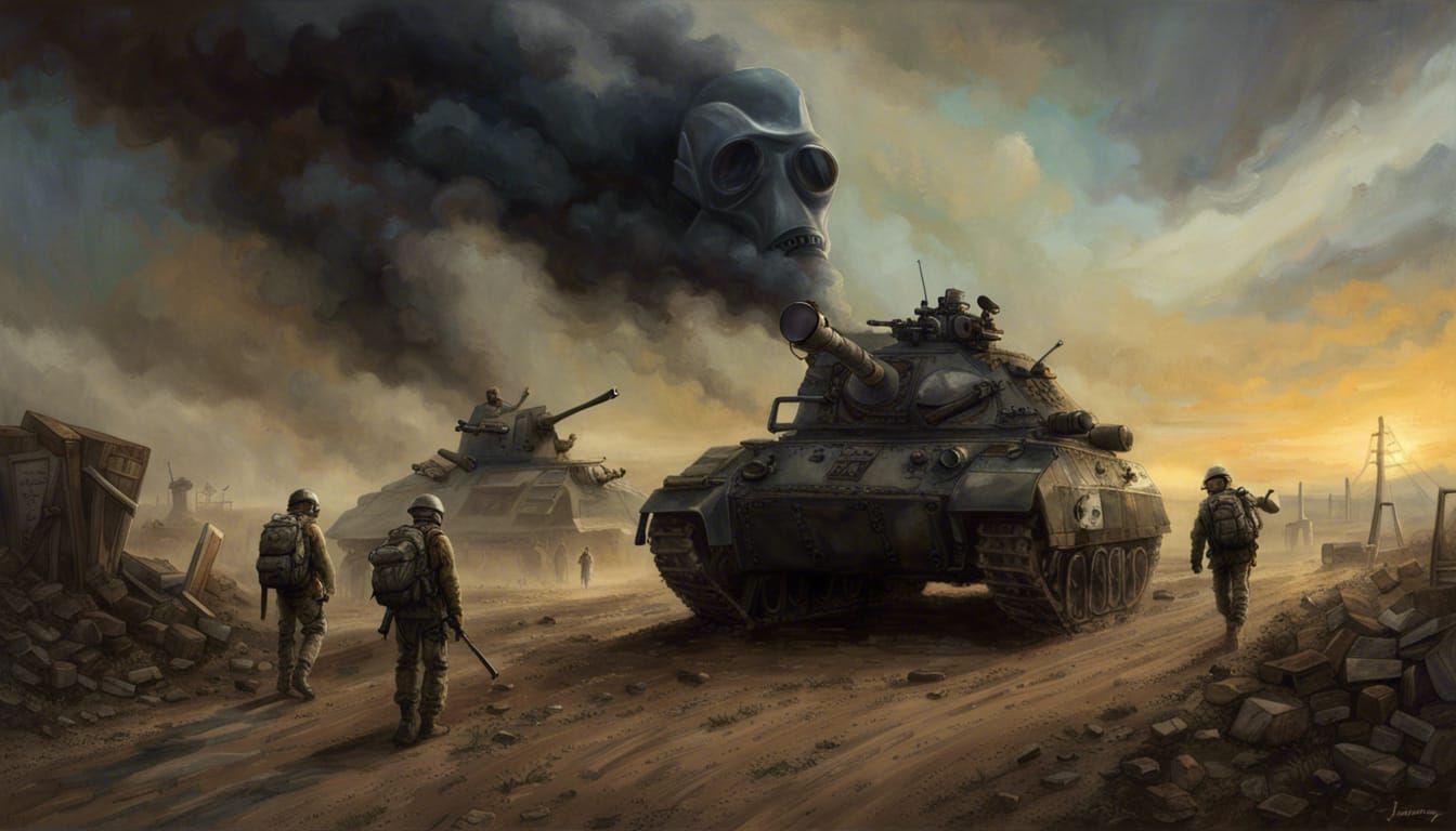 Undead Army in Oil Painting Style with Tank