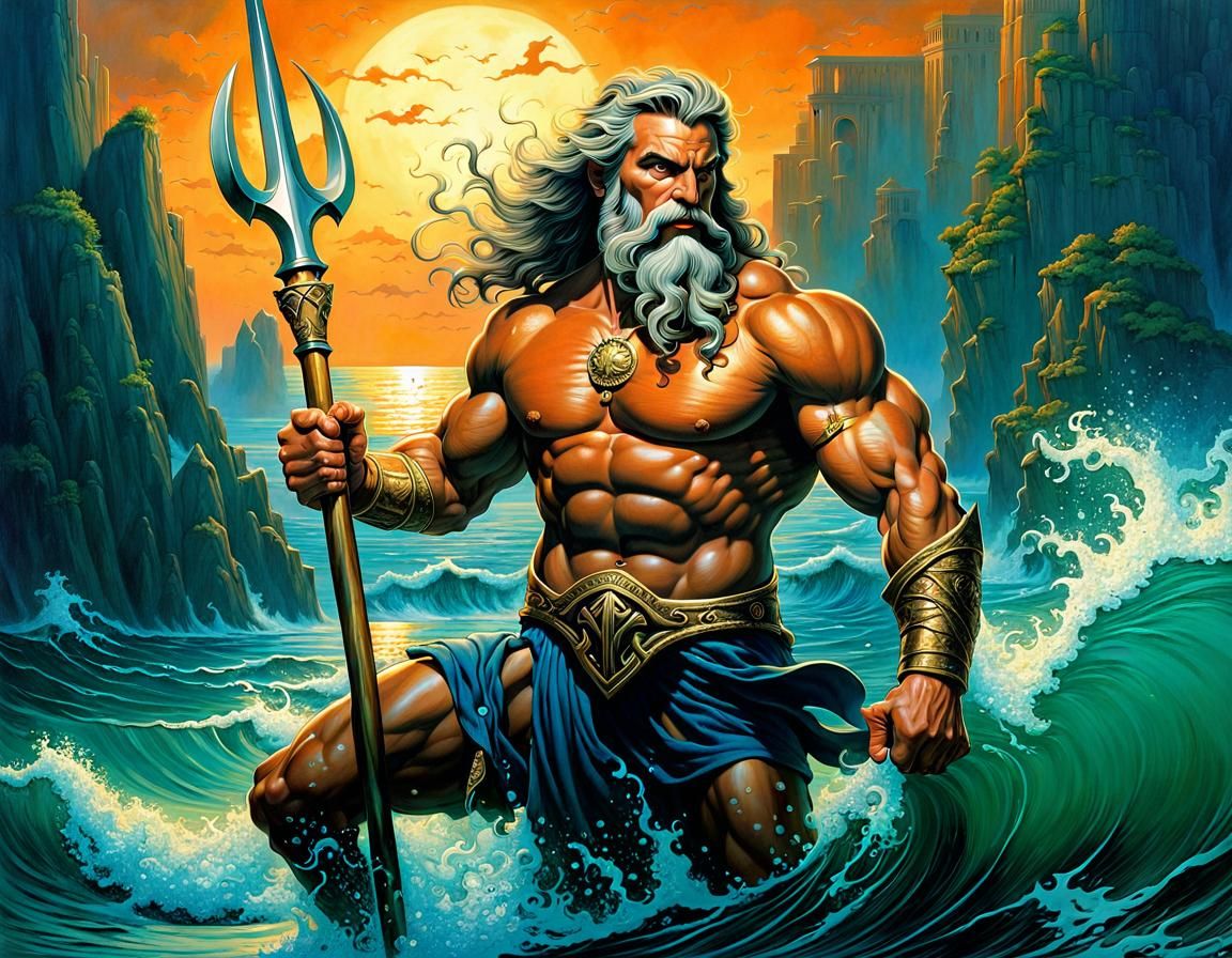 Poseidon Portrait in Vivid Colors and Dynamic Lighting