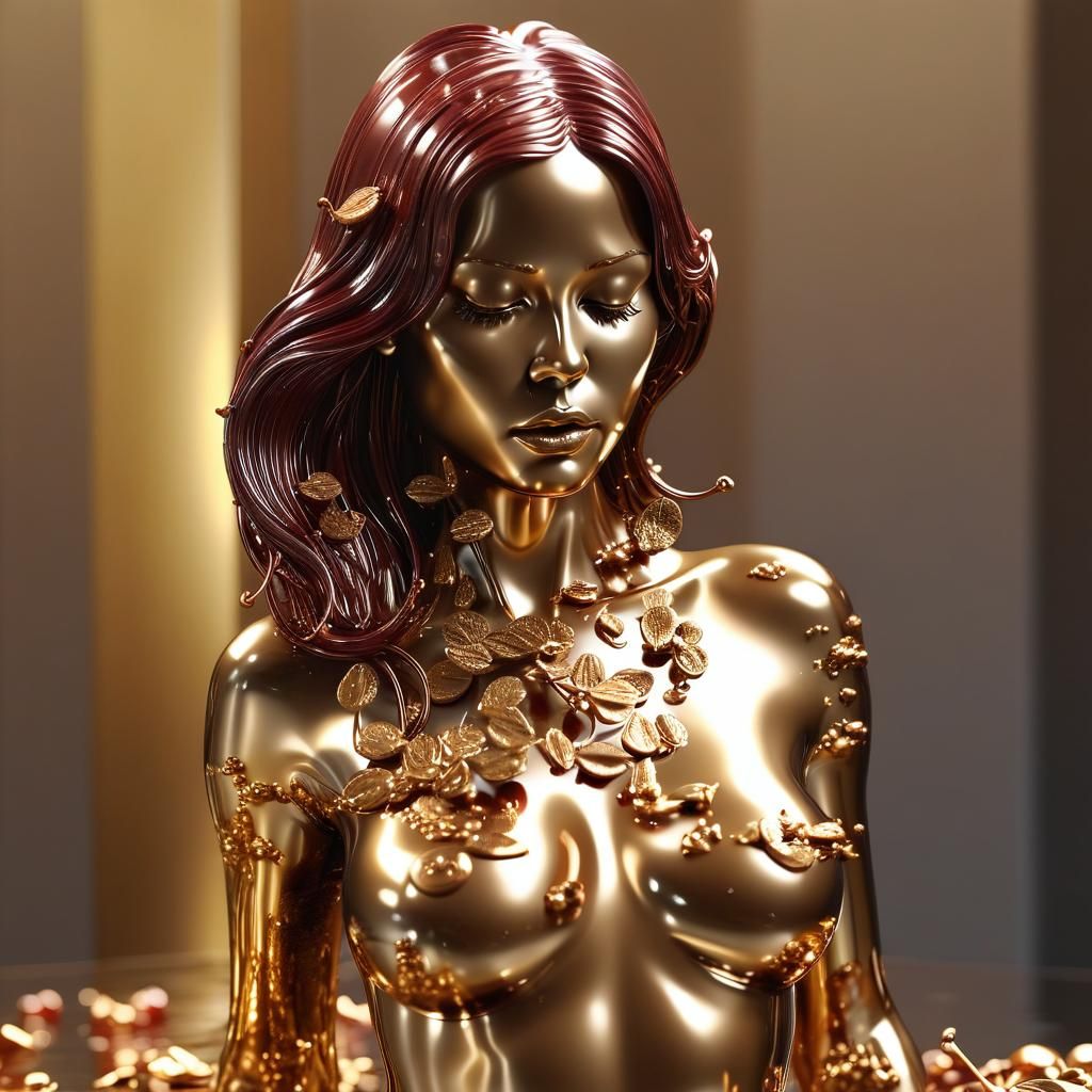 Golden Metal Transforms into a Luminous Goddess in Hyper-Rea...
