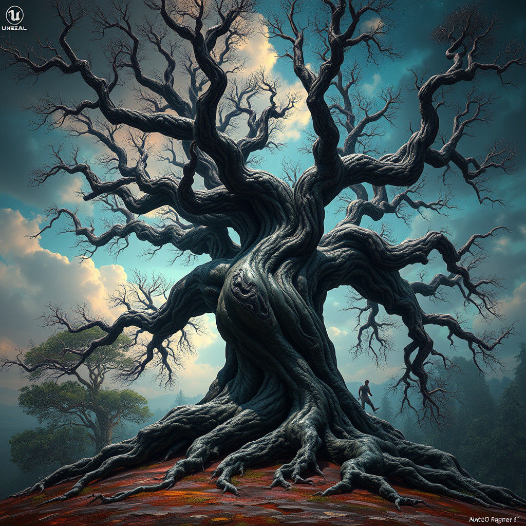 Mystical Tree in Surreal Dreamscape Concept Art