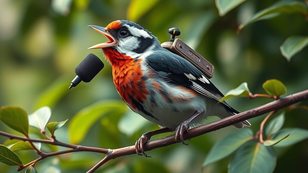 Zebra Finch with Backpack: Photorealistic Wildlife Scene
