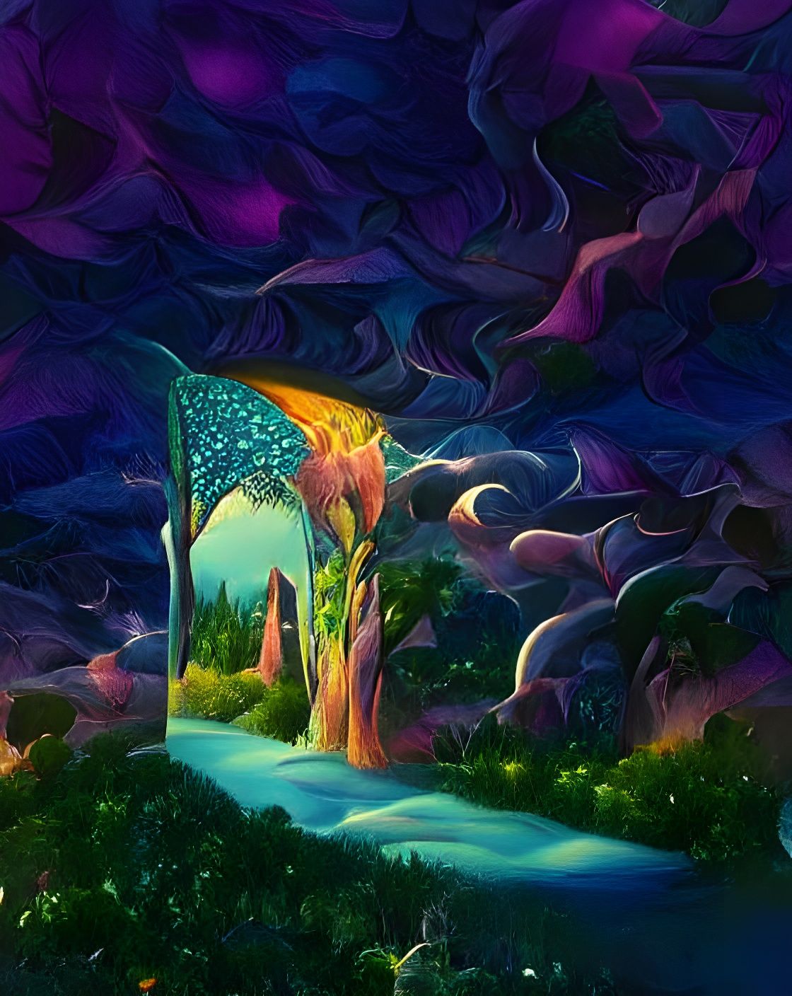 Cyberpunk Crystal Landscape Under Astral Skies