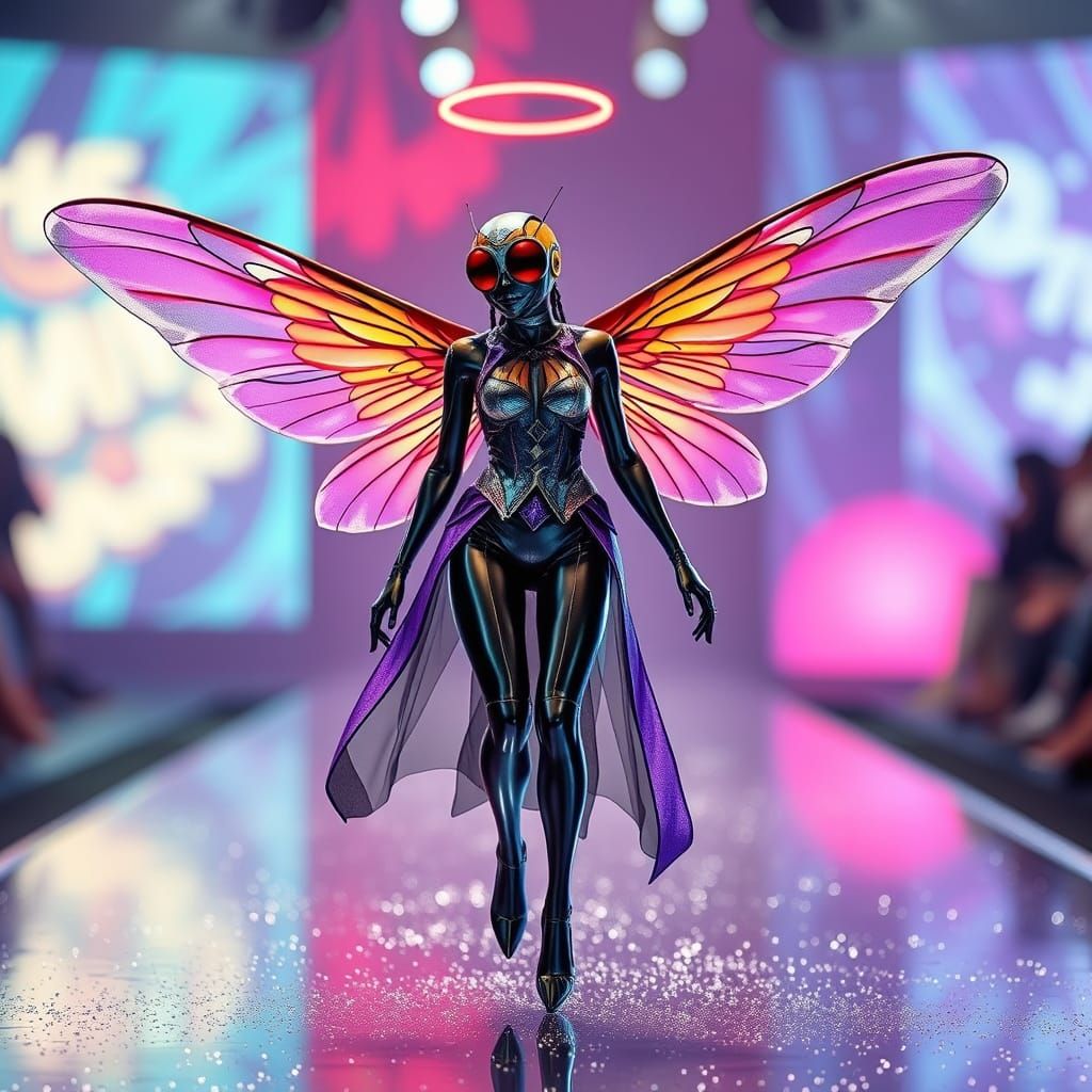 Fly's High-Fashion Angel Wings on Glitter Runway