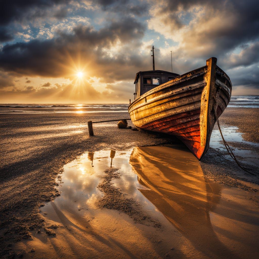 Serene Coastal Sunset in Impressionist Style