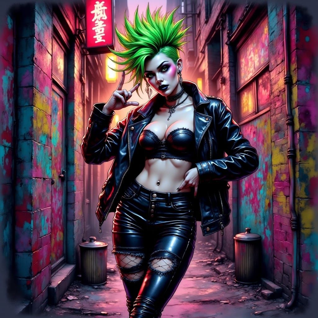 Gothic Female Rebel in Hyperrealistic Concept Art Style