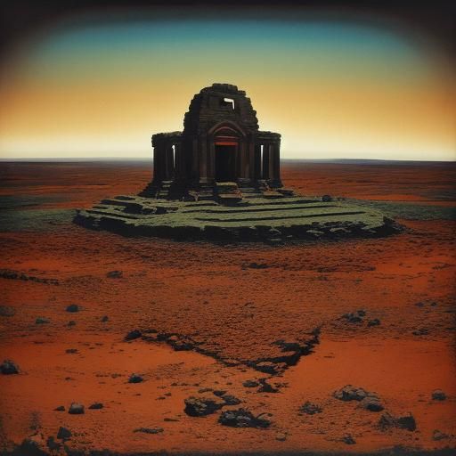 Ruined Temple on Red Desert Planet, Salvador Dali Style