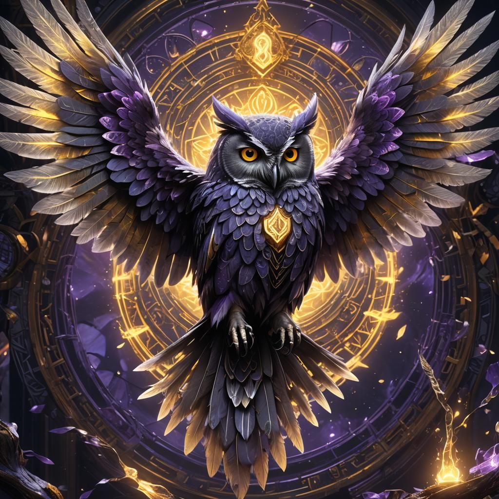 Ghostly Owl with Magical Runes in Fantasy Art
