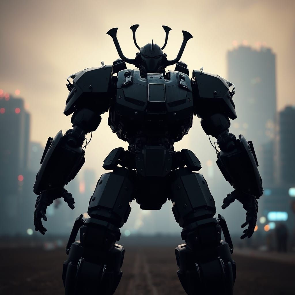 Epic Cyberpunk Samurai Robot in Futuristic Cityscape