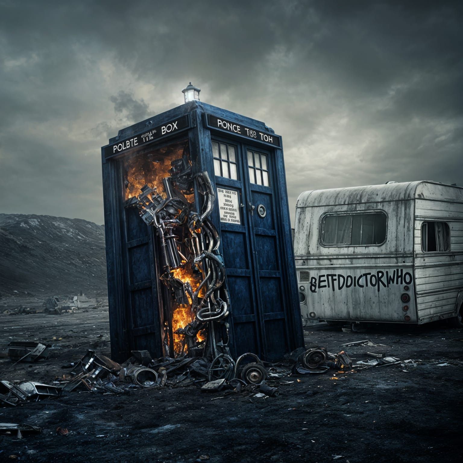 Wrecked TARDIS in Desolate Junkyard