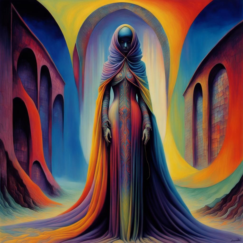 Surreal Female Figure in Dreamlike Setting