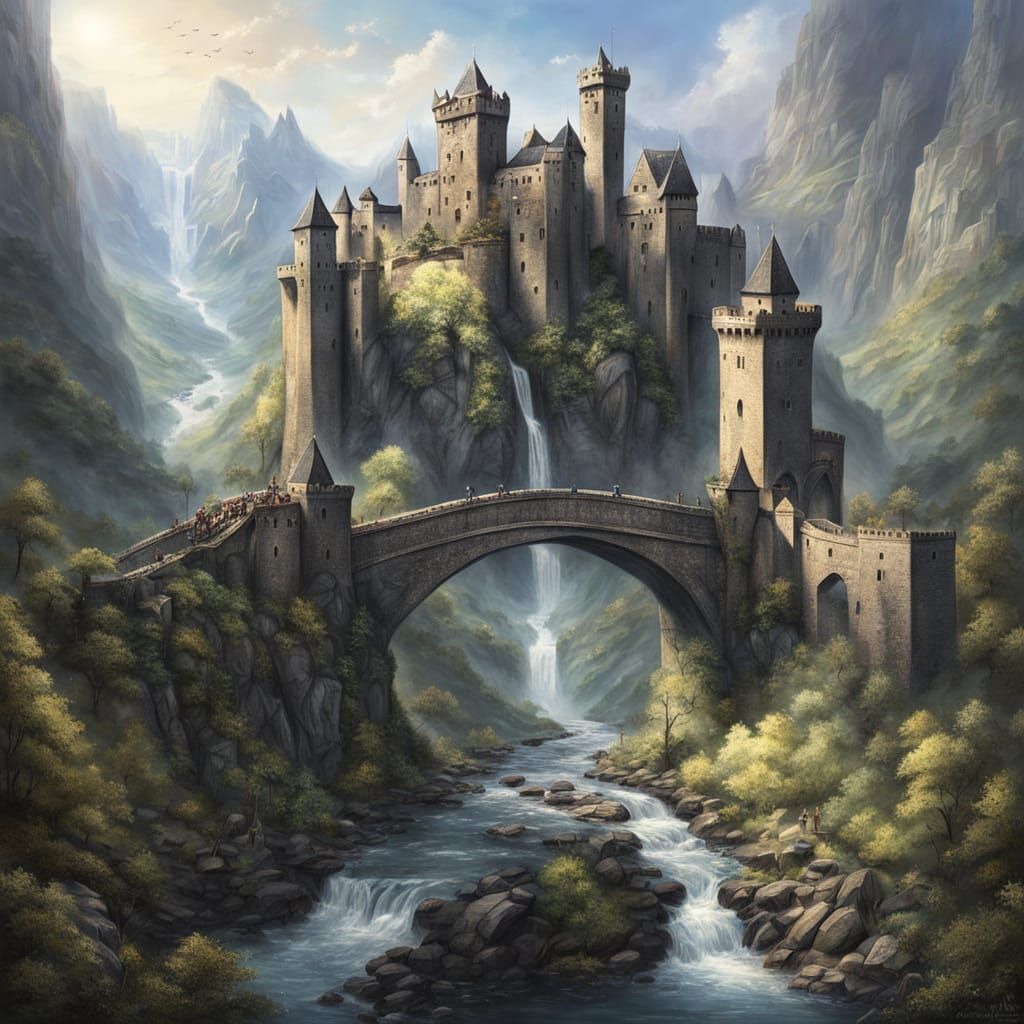 Majestic Ancient Stone Castle on Mountain Peak