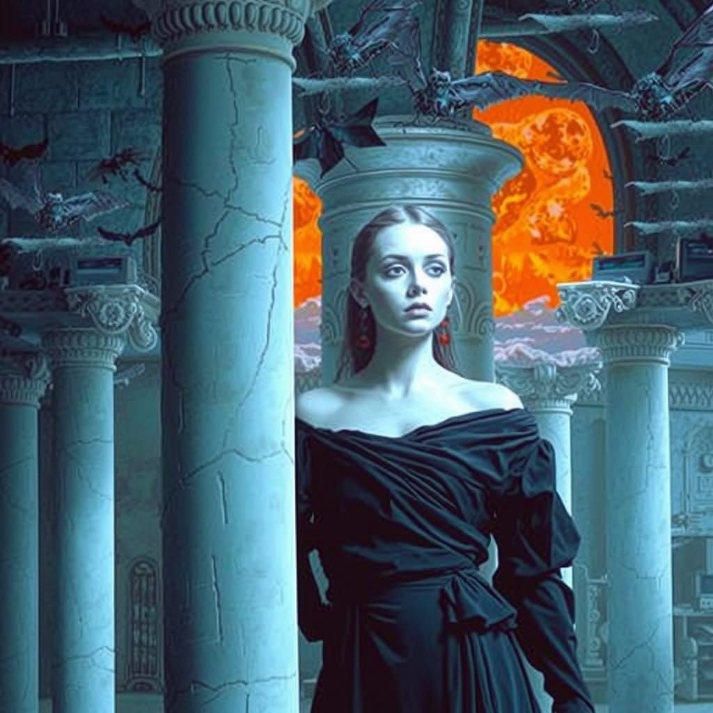 Goth Goddess Model in Surreal Gothic Coffee Shop