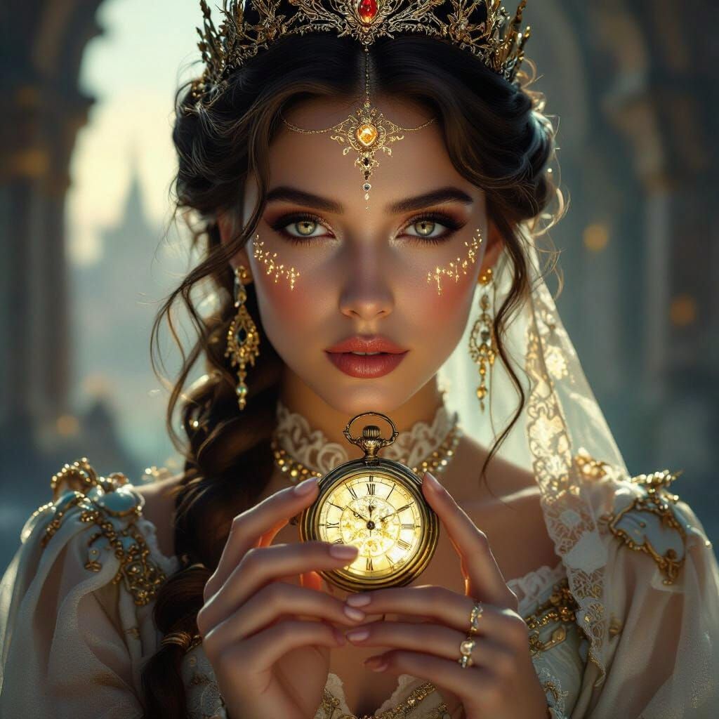 Ethereal Queen Portrait in Ancient Architecture