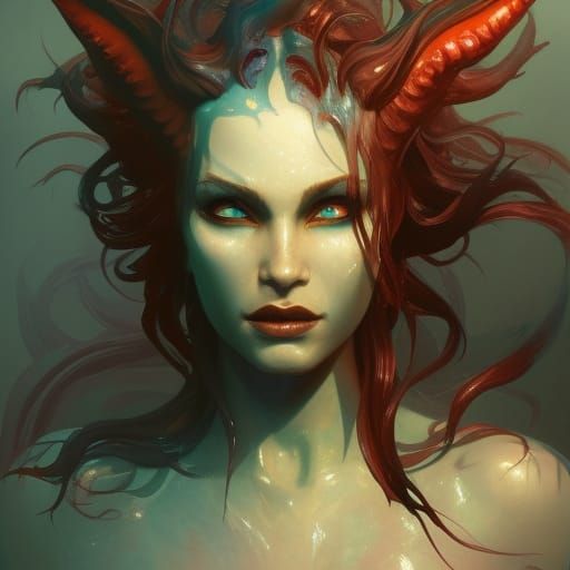 Demonic Mermaid Portrait in Hyperdetailed Style