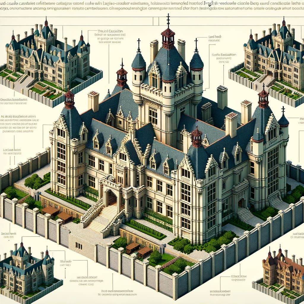 Minecraft Castle Mansion Reference Sheet in English Style