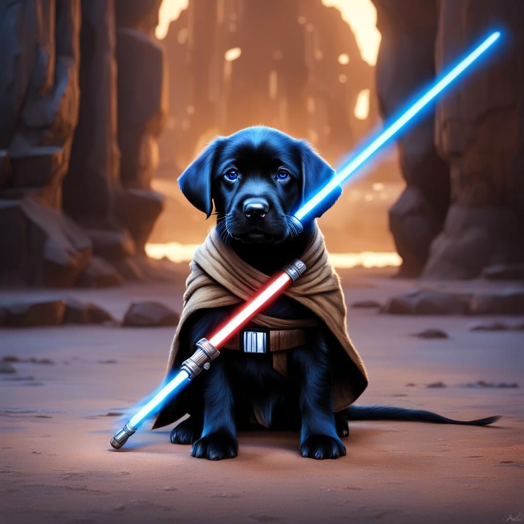 Jedi Lab Puppy with Lightsaber, Matte Painting
