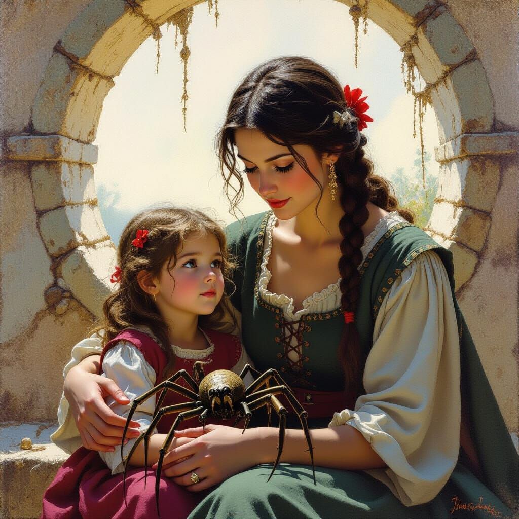 Mother and Daughter Spider Oil Painting