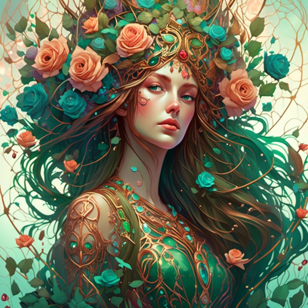 Copper Roses and Green Eyes: A Vibrant Portrait