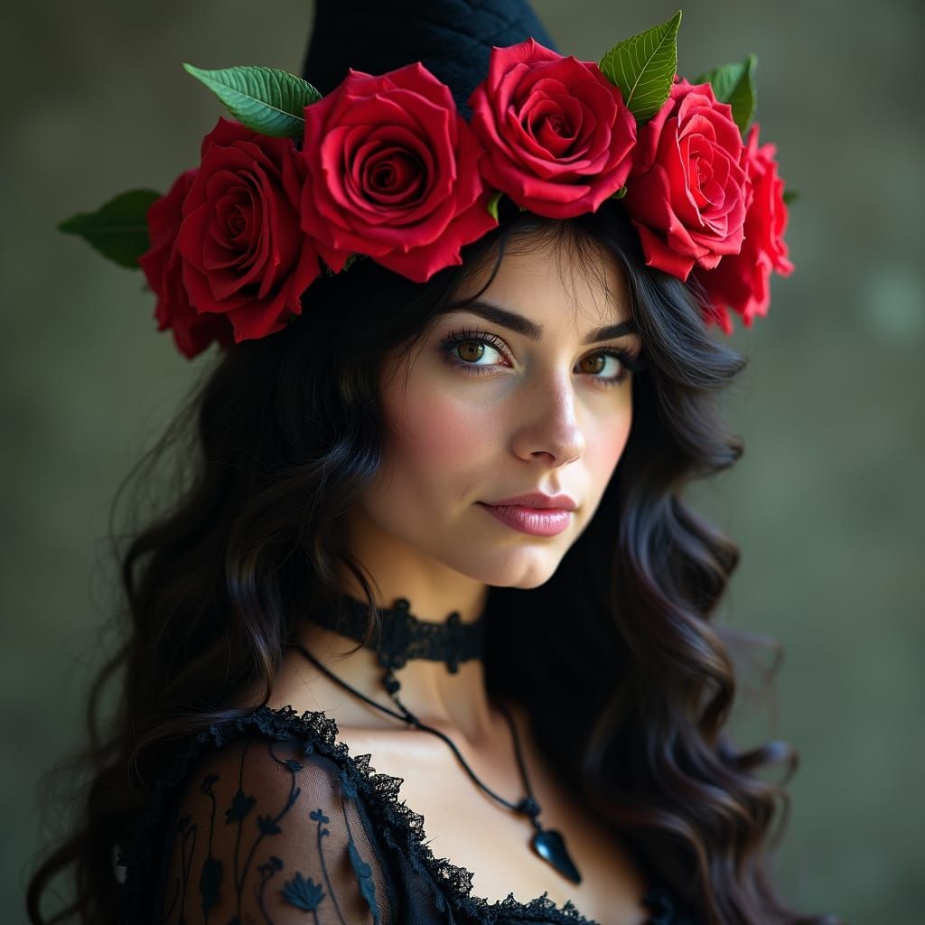 Enchanting Witch with Rose Flower Crown
