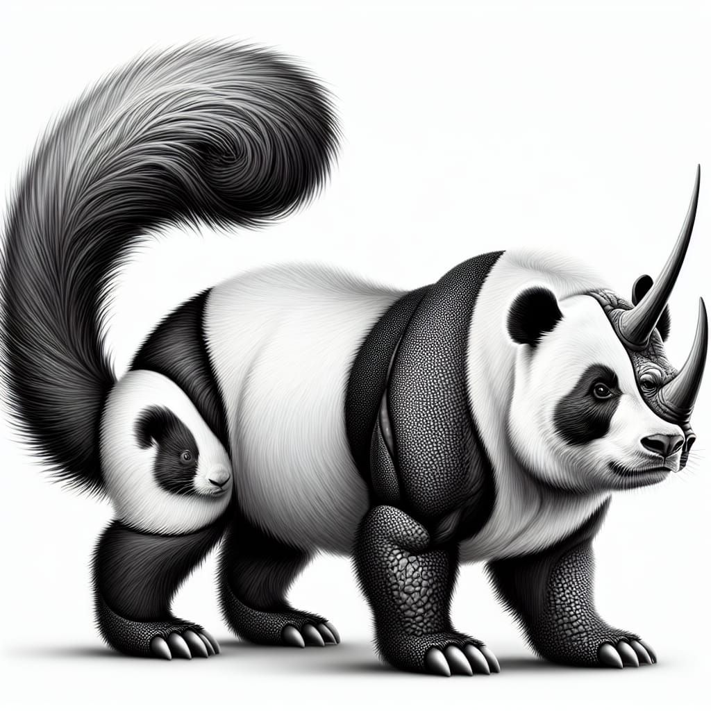 Harmonious Amalgamation: Panda, Rhino, and Squirrel