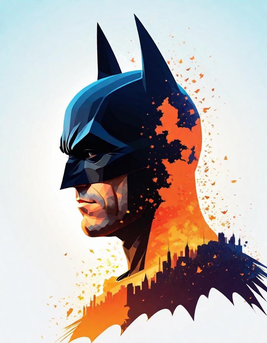 Batman Silhouette Double Exposure Minimalist Vector Art