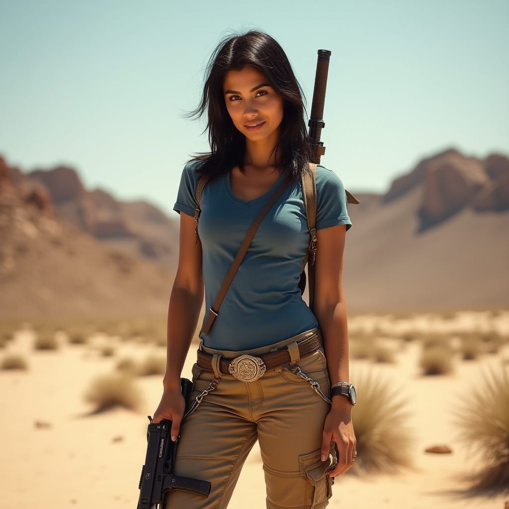 Confident Desert Warrior in Gritty Photorealistic Style