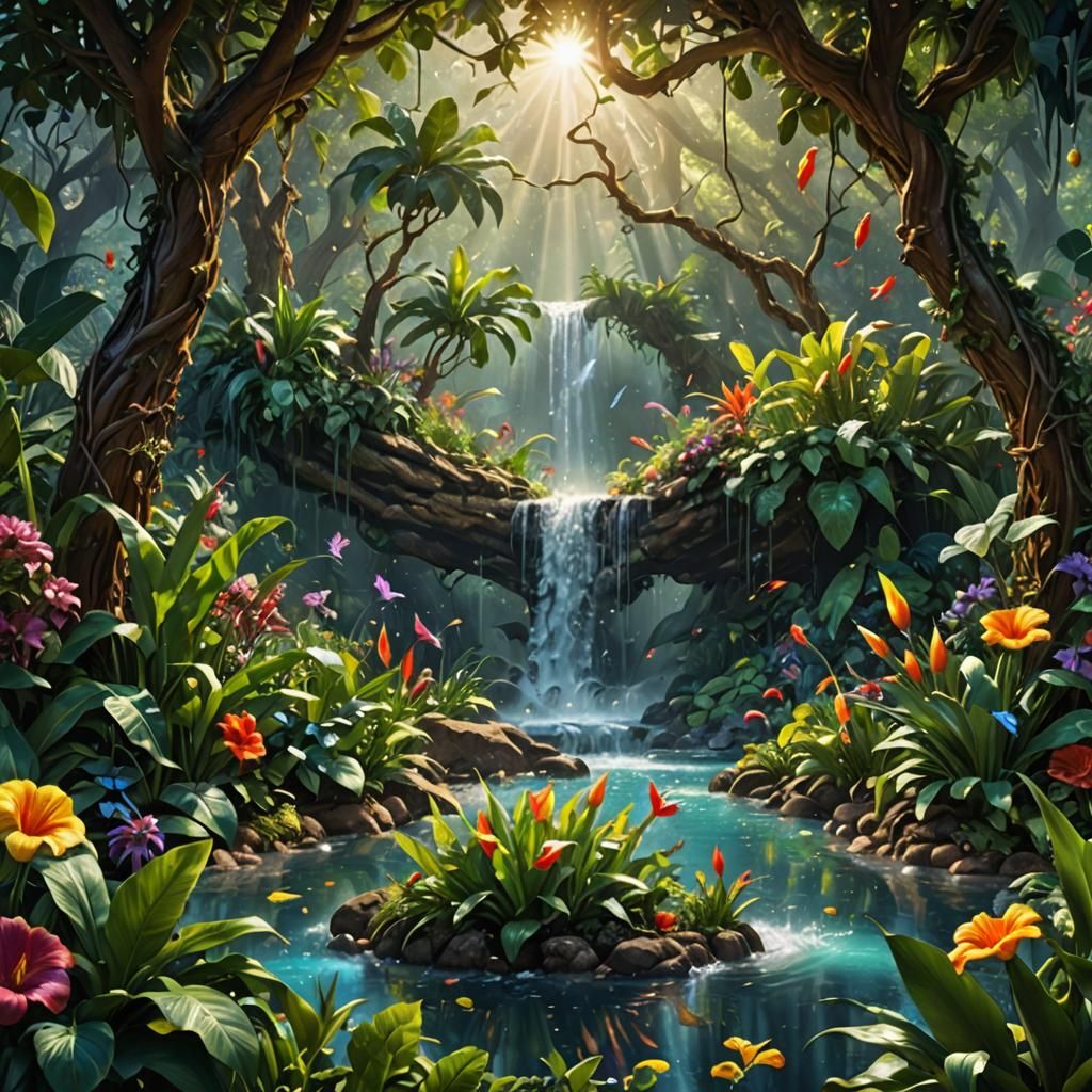 Hyperrealistic Garden of Eden Splash Art