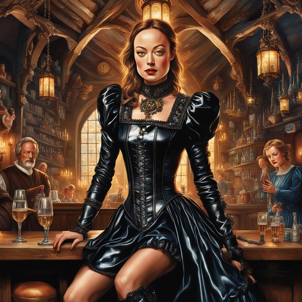 Glossy Magazine Cover: Maid in Medieval Pub, Digital Art
