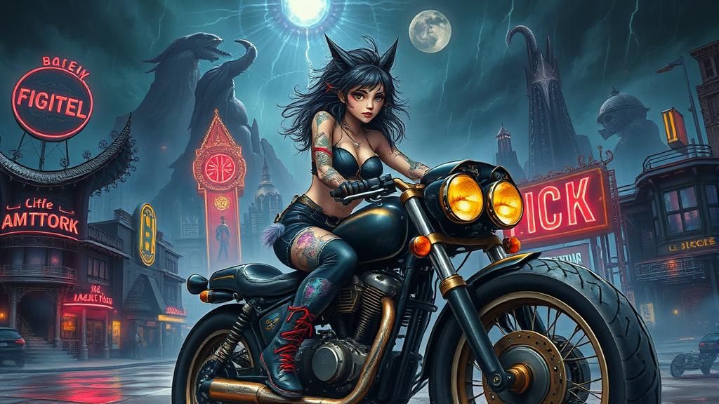 Steampunk Punk Rocker Rides Through Dystopian City