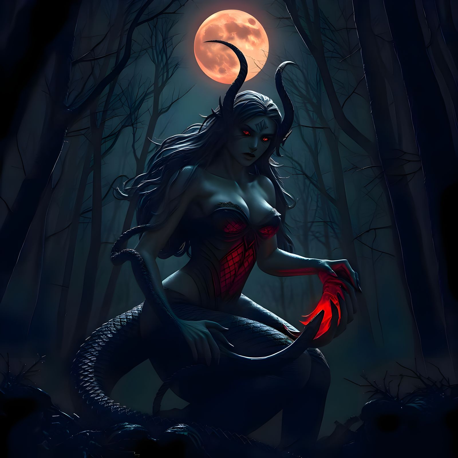 Realistic Siren in Dark Forest, Dark Fantasy Art