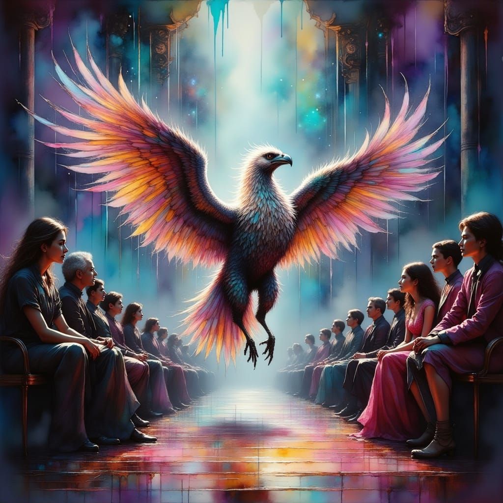 Majestic Griffin Takes Center Stage in Grand Oil Painting