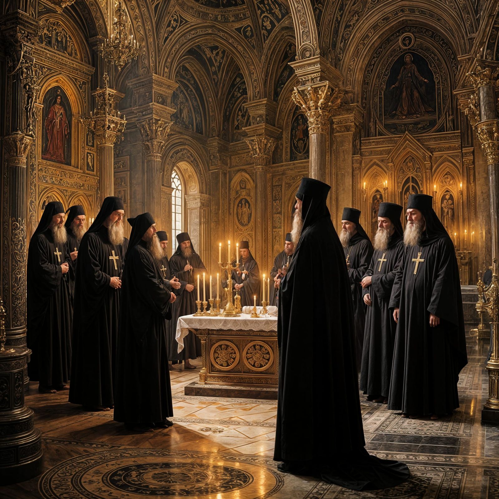 Dormition Cathedral: Orthodox Monks in Sacred Space