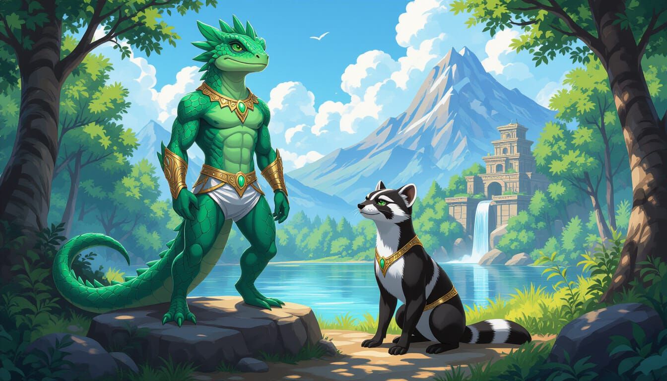 Lizardboy and Polecat Vacation in Comic Book Style